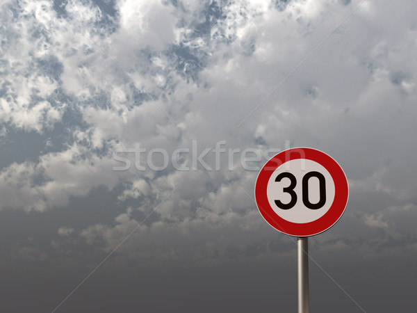 Hız limiti otuz bulutlu gökyüzü 3d illustration Stok fotoğraf © drizzd