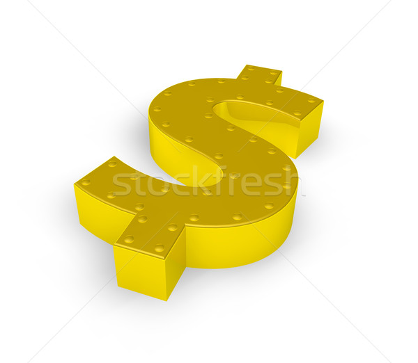 Golden Dollar Symbol weiß 3D-Darstellung Metall Stock foto © drizzd