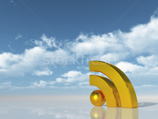 Rss szimbólum felhős kék ég 3d illusztráció számítógép Stock fotó © drizzd