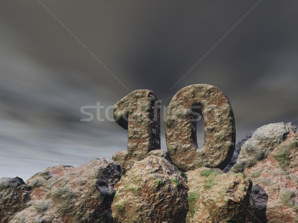 number ten rock under dark sky - 3d illustration Stock photo © drizzd