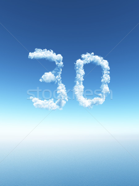 Bewölkt dreißig Wolken Form Zahl 3D-Darstellung Stock foto © drizzd