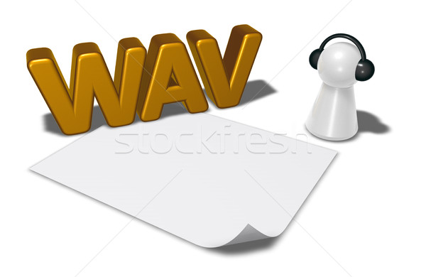 wav tag, blank white paper sheet and pawn with headphones - 3d rendering Stock photo © drizzd