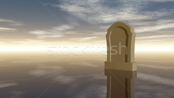 Stock photo: gravestone under cloudy sky - 3d rendering