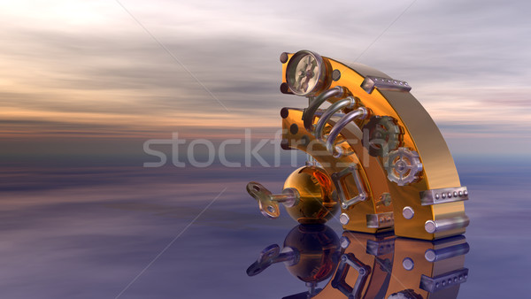 Foto stock: Rss · steampunk · símbolo · nublado · céu · ilustração · 3d