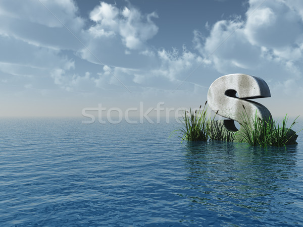 Foto stock: Carta · rocha · água · paisagem · ilustração · 3d · nuvens