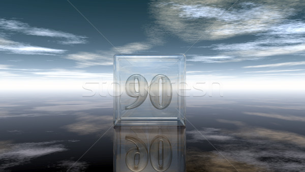 number ninety in glass cube under cloudy sky - 3d rendering Stock photo © drizzd