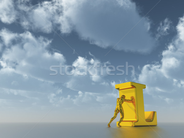 Stockfoto: Man · gouden · cijfer · letter · l · bewolkt · blauwe · hemel