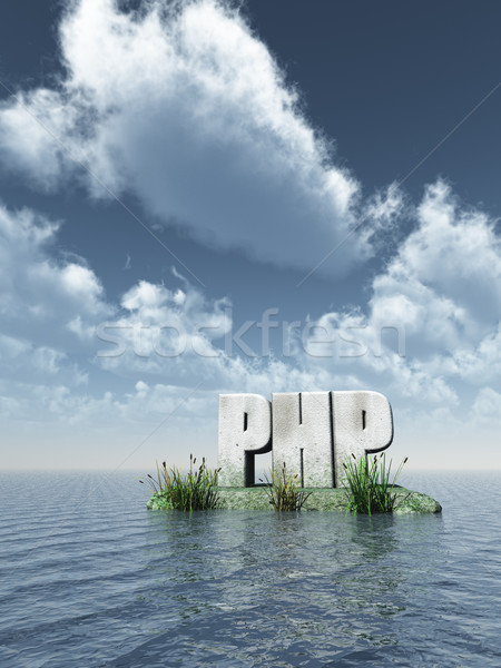 Kő php címke víz 3d illusztráció felhők Stock fotó © drizzd