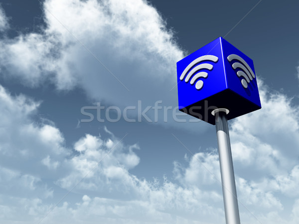 Wifi simbolo cubo cielo 3D Foto d'archivio © drizzd