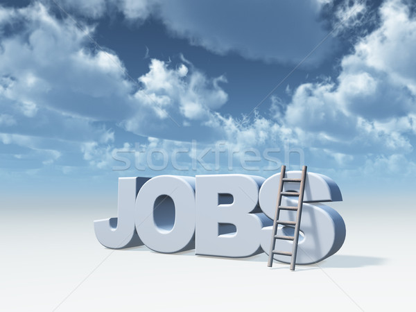 Offerte di lavoro parola scala nuvoloso cielo blu illustrazione 3d Foto d'archivio © drizzd
