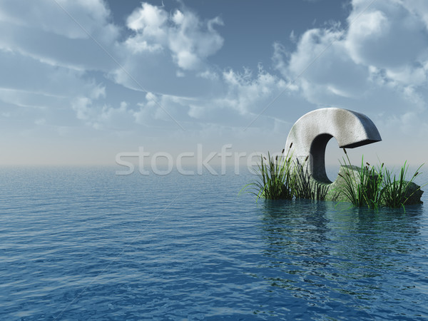 Litera c stâncă apă peisaj ilustrare 3d nori Imagine de stoc © drizzd