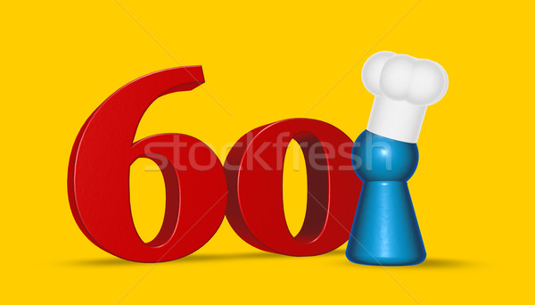 Aantal zestig kok Geel 3d illustration keuken Stockfoto © drizzd