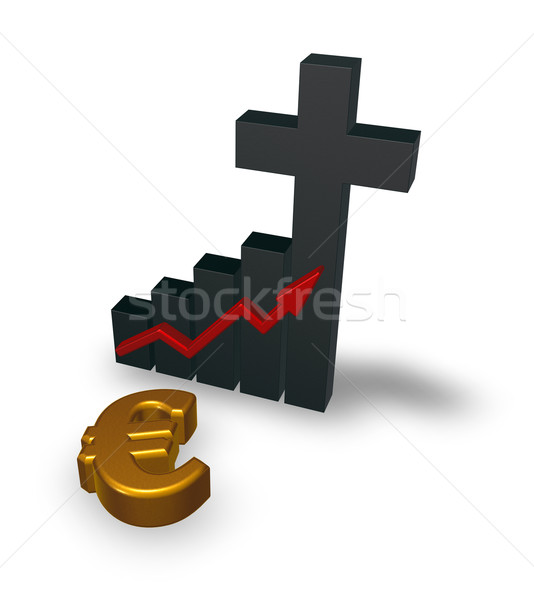 Stock fotó: üzleti · grafikon · keresztény · kereszt · Euro · szimbólum · 3D