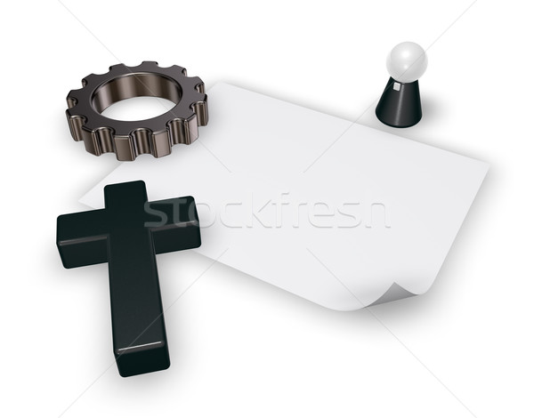 Stockfoto: Christelijke · kruis · versnelling · wiel · 3D