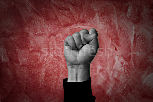 Stock fotó: Forradalom · ököl · magas · tiltakozás · kéz · felirat