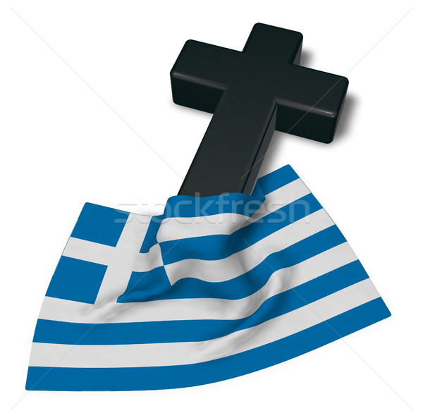 christian cross and flag of greece - 3d rendering Stock photo © drizzd
