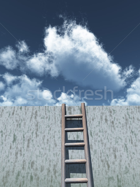 Scapa scară perete noros cer ilustrare 3d Imagine de stoc © drizzd