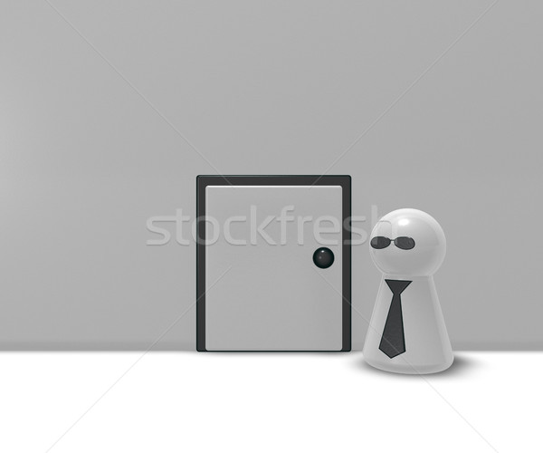 Munte de om joacă figura cravată uşă ilustrare 3d Imagine de stoc © drizzd