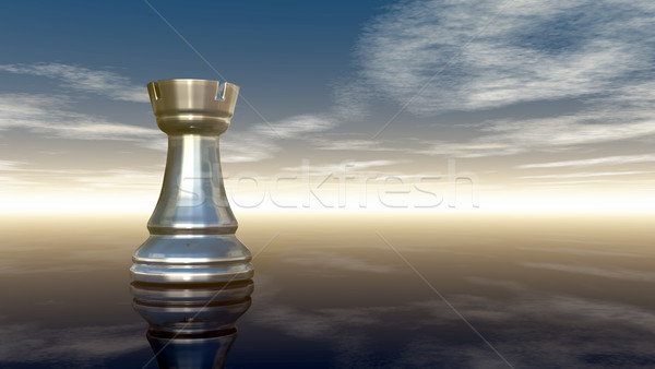 metal chess rook under cloudy sky - 3d rendering Stock photo © drizzd