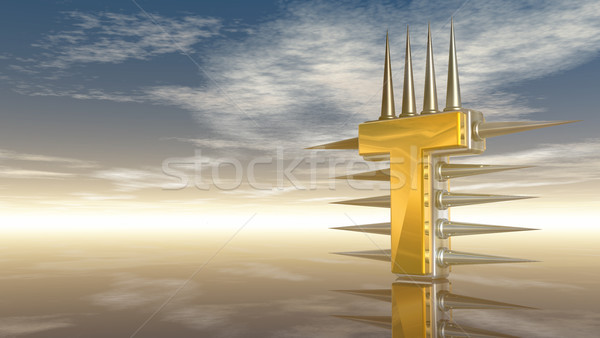 Foto stock: Letra · t · metal · nublado · cielo · 3d · nubes