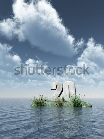 Felhős kérdőjel víz tájkép 3d illusztráció égbolt Stock fotó © drizzd