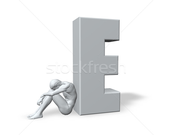 sitting man leans on uppercase letter E Stock photo © drizzd
