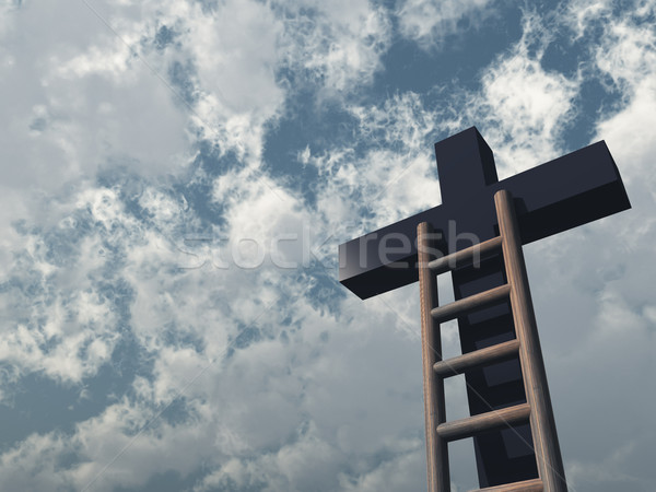 Cruz escalera Christian cielo azul 3d nubes Foto stock © drizzd
