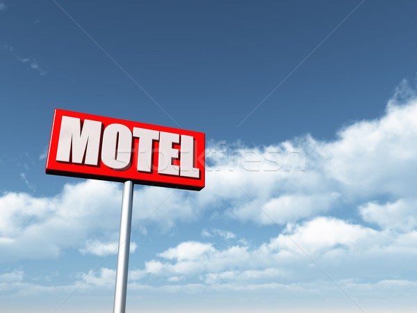 Motel felirat felhős kék ég 3d illusztráció égbolt Stock fotó © drizzd