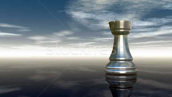 metal chess rook under cloudy sky - 3d rendering Stock photo © drizzd