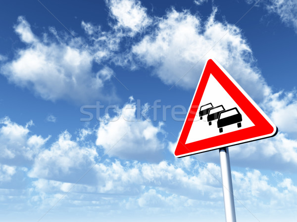 Forgalmi dugó jelzőtábla felhős kék ég 3d illusztráció égbolt Stock fotó © drizzd