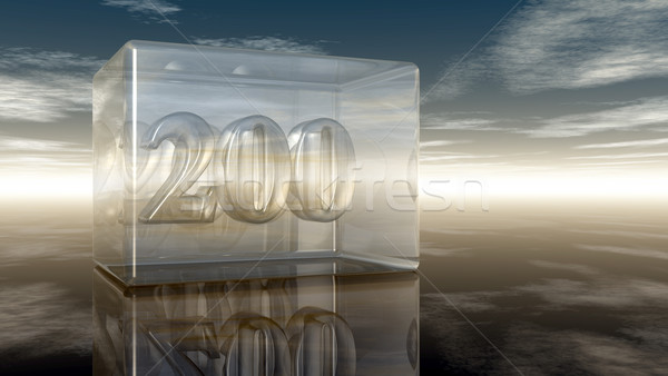 number two hundred in glass cube under cloudy sky - 3d rendering Stock photo © drizzd