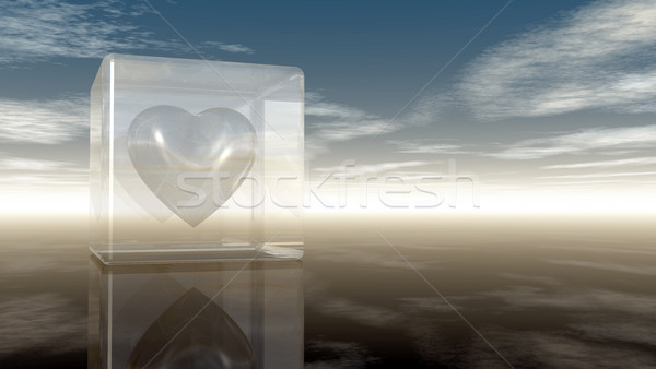 heart symbol in glass cube under cloudy sky - 3d rendering Stock photo © drizzd