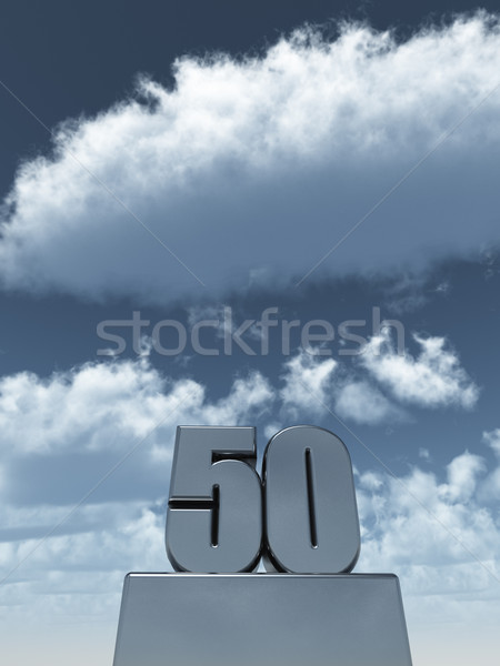 [[stock_photo]]: Cinquante · métal · 50 · nuageux · ciel · bleu · 3d · illustration