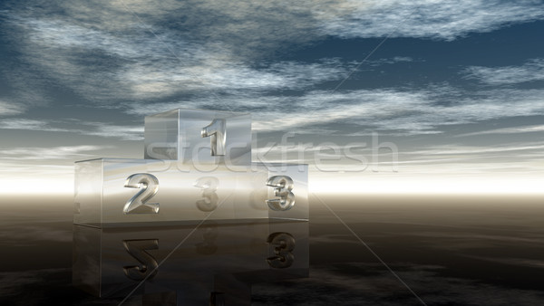 Szkła zwycięzca podium mętny niebo 3d ilustracji Zdjęcia stock © drizzd