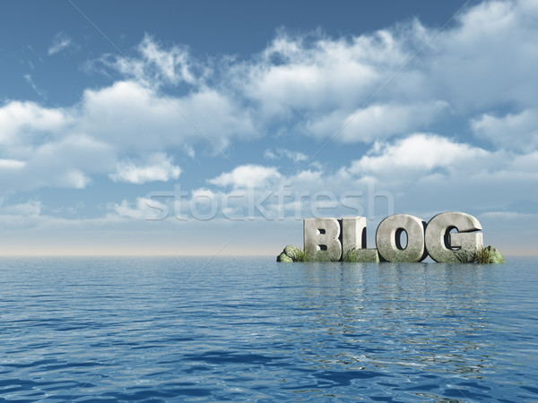 Stockfoto: Blog · woord · steen · oceaan · 3d · illustration · water