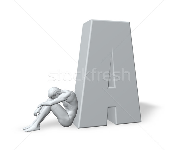 sitting man leans on uppercase letter A Stock photo © drizzd