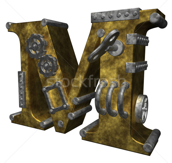 Stockfoto: Steampunk · letter · m · witte · 3d · illustration · klok · kunst