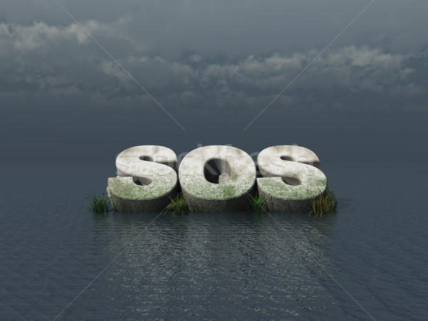 Sos Ocean illustrazione 3d cielo acqua nubi Foto d'archivio © drizzd