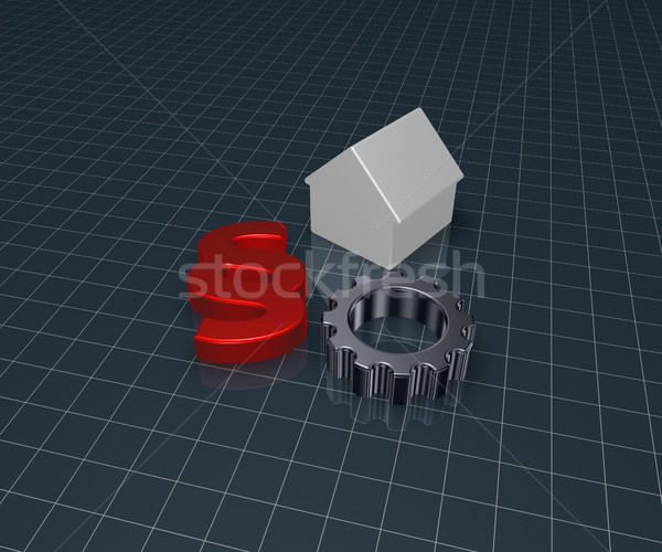 paragraph symbol, house model and gear wheel - 3d illustration Stock photo © drizzd