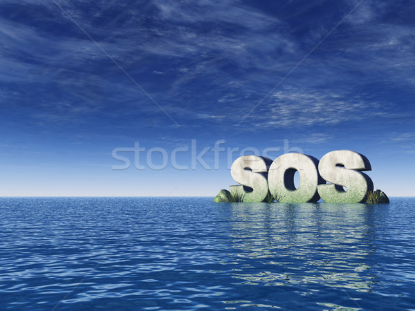 Sos szó kő óceán 3d illusztráció víz Stock fotó © drizzd