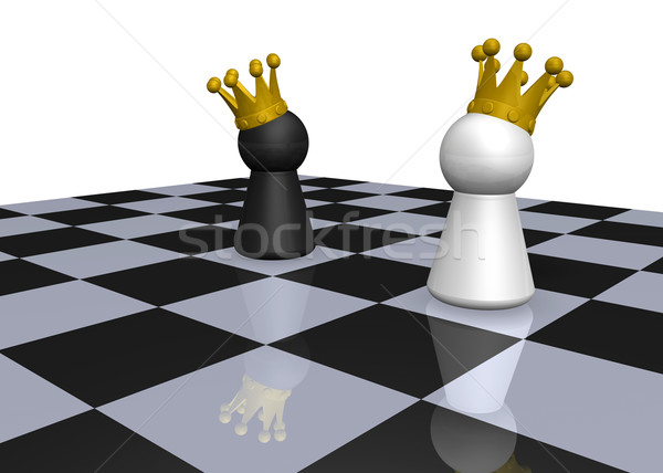 Stock fotó: Sakk · sakktábla · 3d · illusztráció · korona · játék · áll