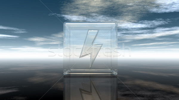 flash symbol in glass cube under cloudy sky - 3d rendering Stock photo © drizzd