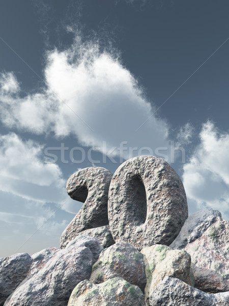 Zahl zwanzig rock bewölkt blauer Himmel 3D-Darstellung Stock foto © drizzd