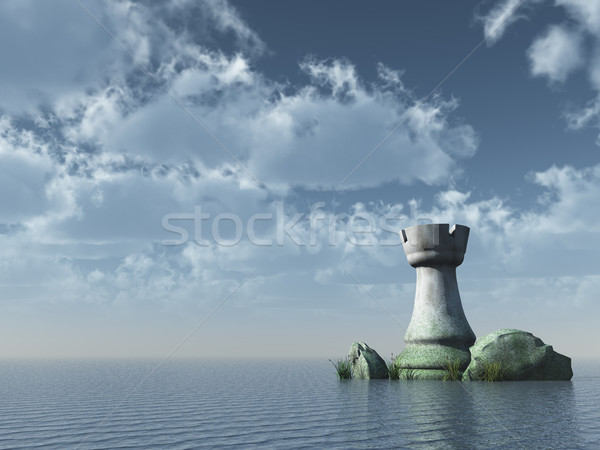 Satranç okyanus bulutlu gökyüzü 3d illustration su Stok fotoğraf © drizzd