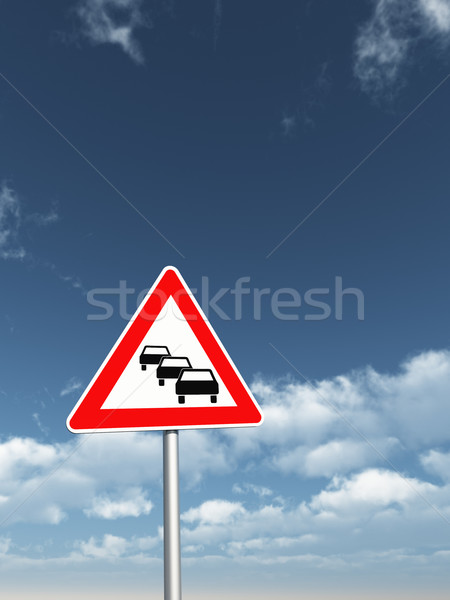 Ingorgo cartello stradale nuvoloso cielo blu illustrazione 3d cielo Foto d'archivio © drizzd