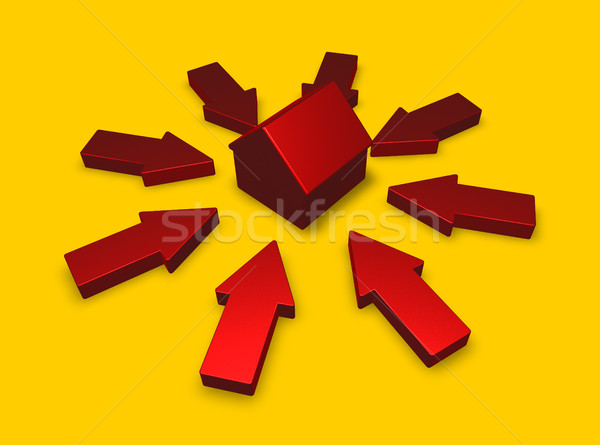 arrows around a house model - 3d illustration Stock photo © drizzd
