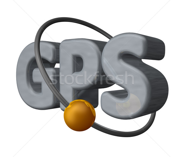 Golden ball fly around the letters gps - 3d illustration Stock photo © drizzd