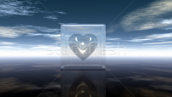 heart symbol in glass cube under cloudy sky - 3d rendering Stock photo © drizzd