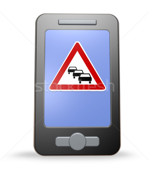 Ruchu app smartphone znak drogowy korku biały Zdjęcia stock © drizzd