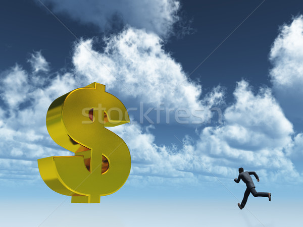 Stockfoto: Lopen · winst · man · gouden · dollar · symbool